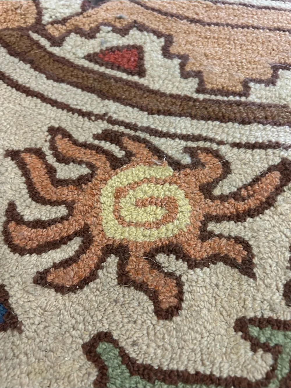 Handmade Southwestern hunting scene hooked rug